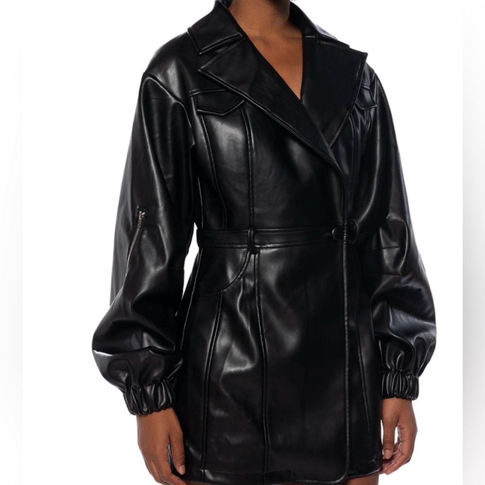 New AKIRA Black Faux Leather jacket style mini dress size S